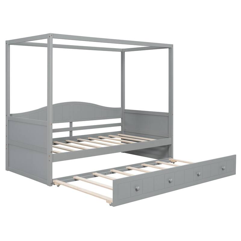 Roomfitters Twin Canopy Daybed with Twin Trundle, Solid Wood Frame