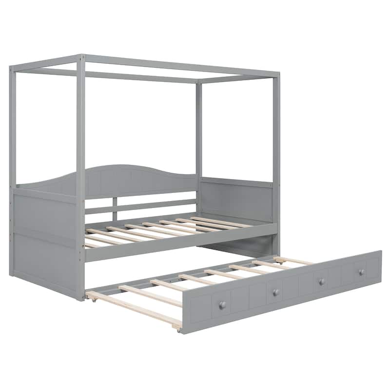 Twin Canopy Daybed with Trundle Bed, Space-Saving Design