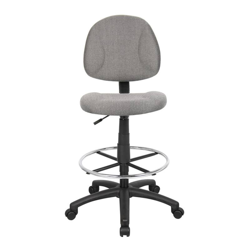 Jea Drafting Stool Chair, Gray Tweed, Contoured Back and Footring