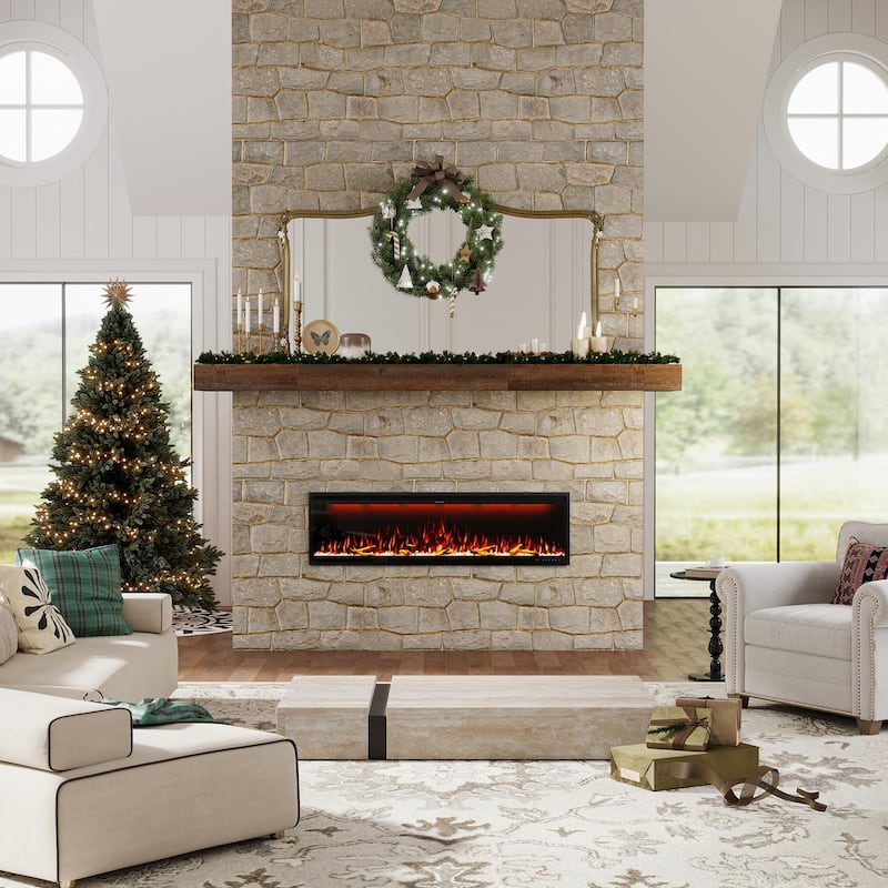 Clihome 42-88" Recessed Wall-Mounted Smart Control Electric Fireplace - 60 in.