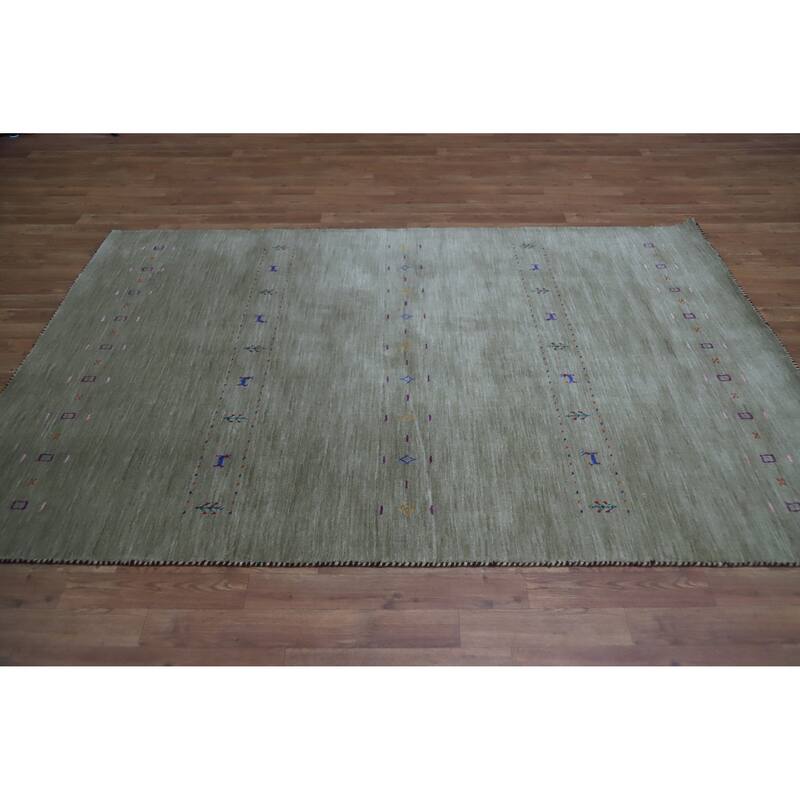 Hand Knotted Oriental 100% Wool Carpet Tribal Animal Pictorial Green Gabbeh Area Rug - 7' 8'' X 4' 11''