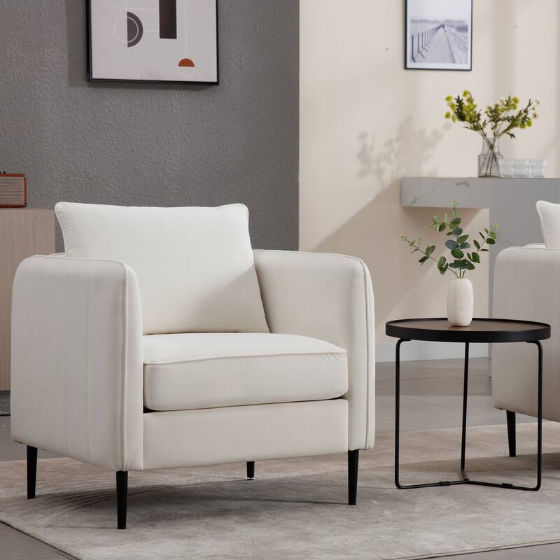 Accent Chair for Living Room, Velvet Comfy Single Sofa Chair Mid-Century Modern Armchair with 1 Pillow and Metal Legs