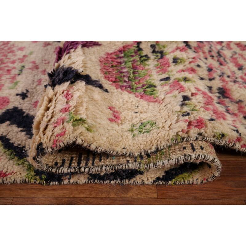 Beige & Pink Moroccan Oriental Area Rug Handmade Wool Carpet - 9'0" x 12'7"
