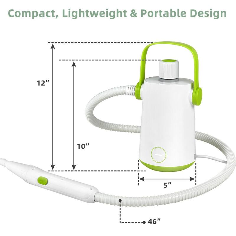Home Steam Cleaner 1000W with 10.2oz Tank 12min Continuous Steam Long Hose and Cleaning Brushes - 5.5" x 5" x 10" (L x W x H)