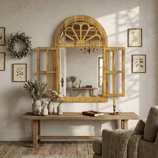 Solid Wood Arched Framed Windowpane Accent Mirror Wall Mirror