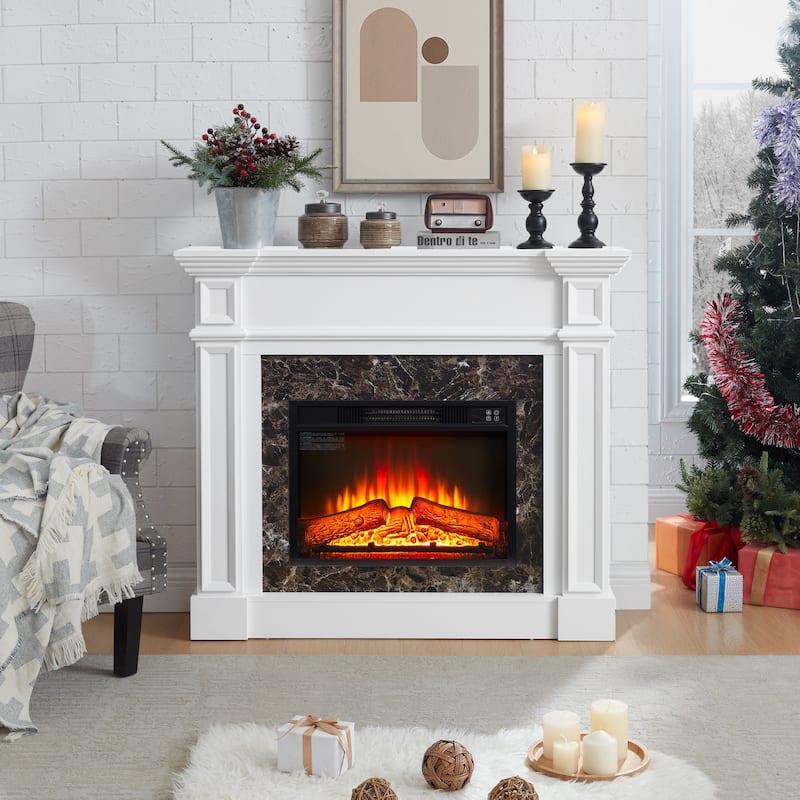 GDFStudio - Hearthstone Traditional Storage Electric Fireplace with Mantel and Realistic LED Flame - 23" Fireplace - White