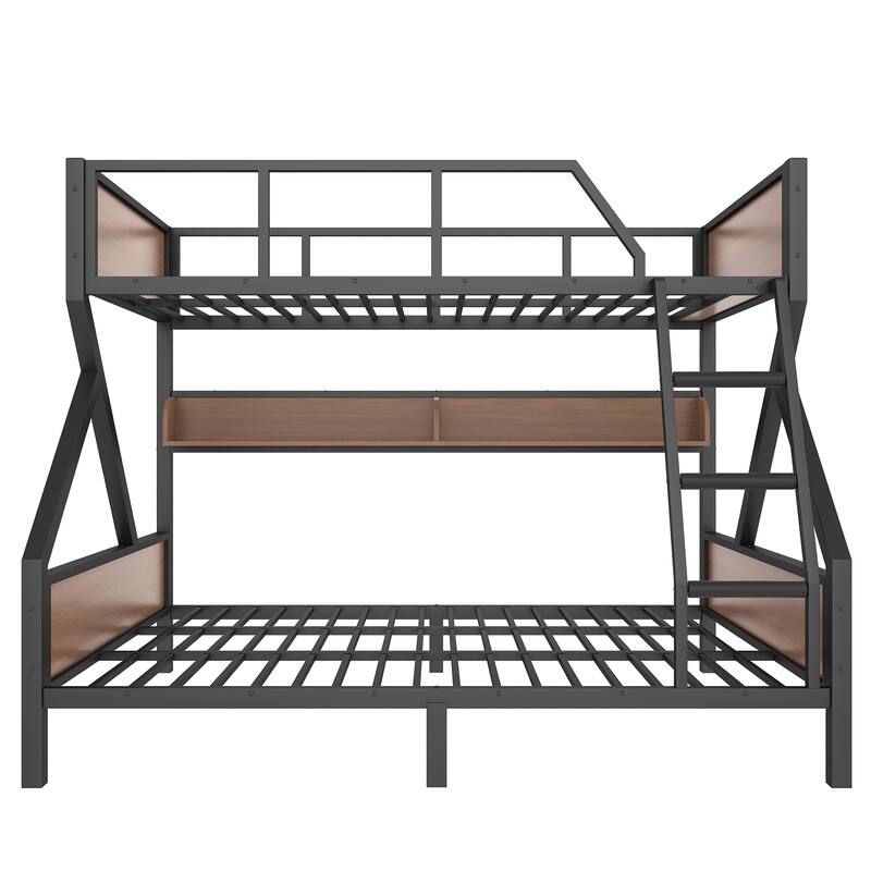 Full XL/Queen or Full+Storage Board/Queen Bunk Bed, Metal Bunk Bed with Storage Shelves and Lights