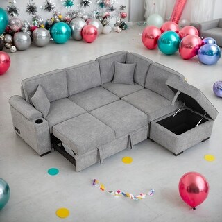 87.4" Sleeper Sofa Bed,2 in 1 Pull Out sofa bed L Shape Couch with ...