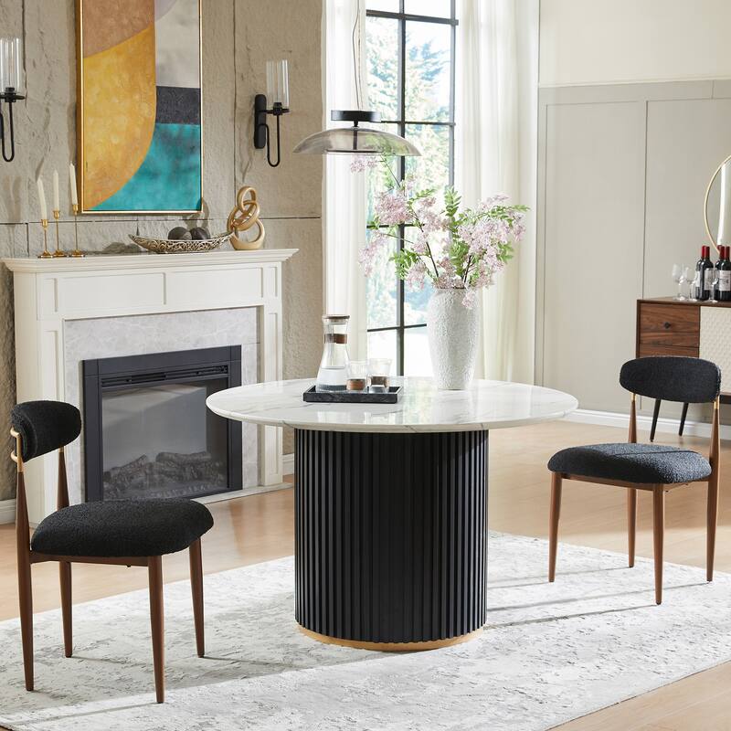 Modern Round Dining Table Set with Upholstered Armless Chairs, 3-Piece Mid-Century Kitchen Table Set