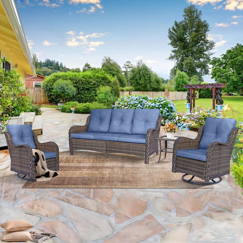 High Back Wicker Outdoor Patio Conversation Sets with Swivel Chairs