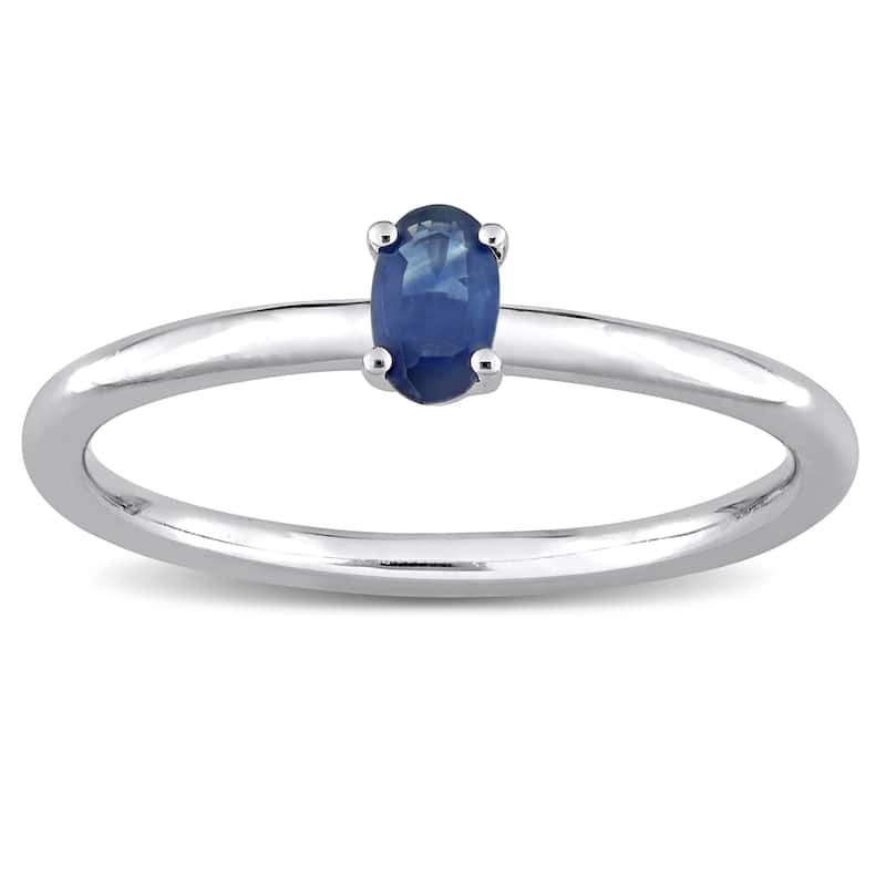 Miadora 10k White Gold Blue Sapphire Solitaire Stackable Oval Ring