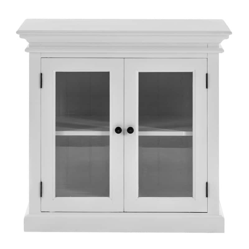 HomeRoots 35" White Wood and Glass Two Door Accent Cabinet - 33.46" x 35.43" x 19.7"