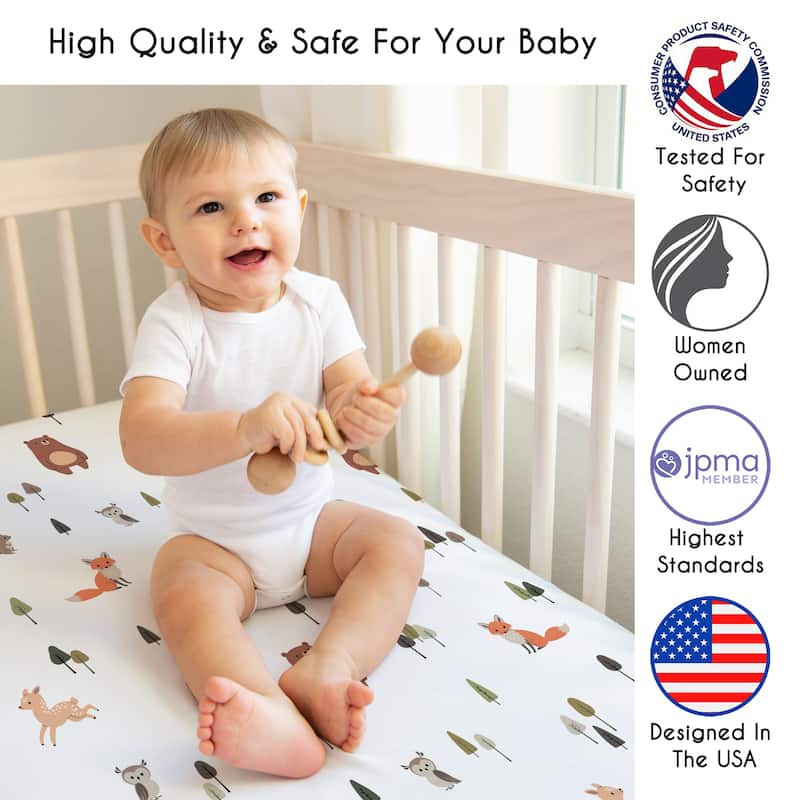 Sweet Jojo Designs Woodland Animals Boy, Girl, Unisex/Gender Neutral Fitted Mini Portable Crib Sheet - Sage Green Forest Friends