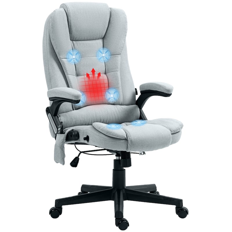 6 Point Vibrating Massage Office Chair with Heat, High Back Gray Executive Office Chair with Reclining Backrest