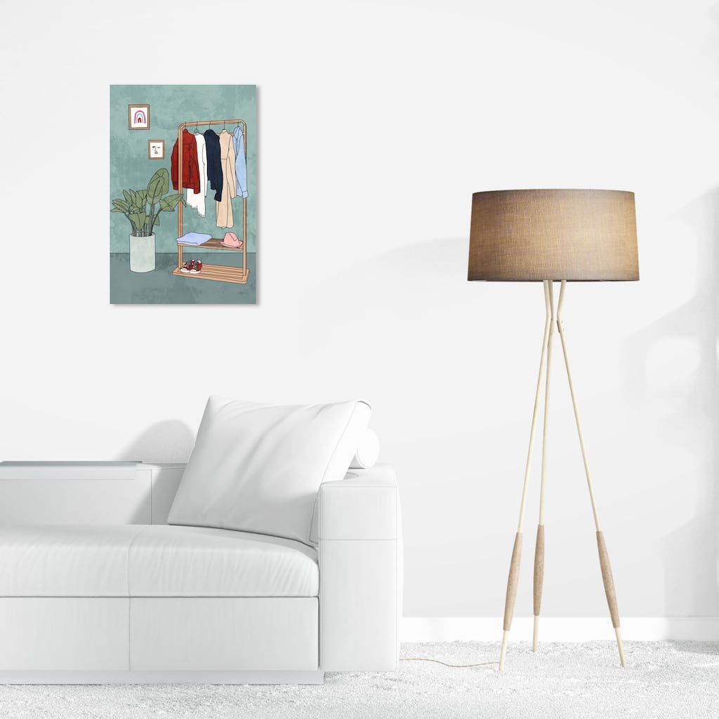 Wynwood Studio Prints Fashion and Glam Some daily clothing Blue and Dark Red Modern & Contemporary Wall Art Canvas Print