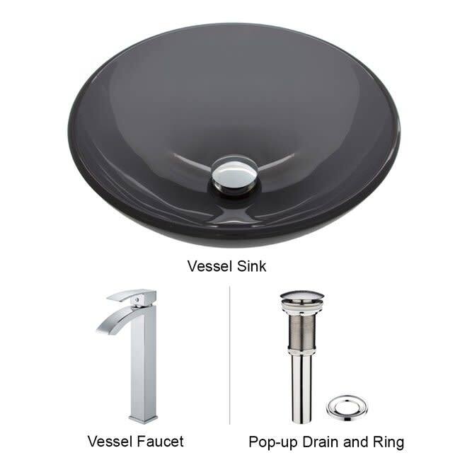 Vigo 16-1/2" Glass Bathroom Vessel Sink with Duris Single Hole - Chrome - Chrome