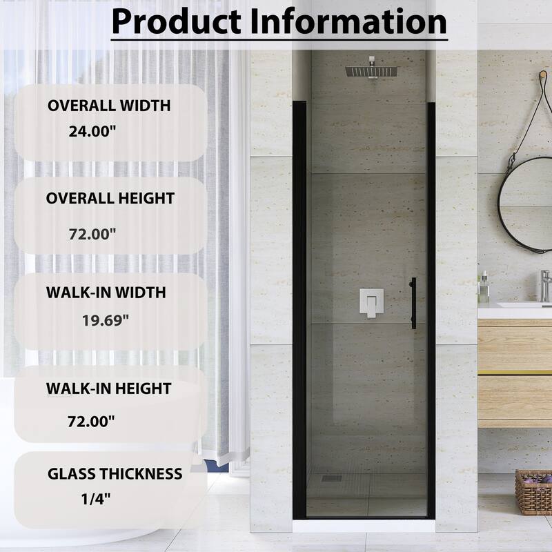 Pivot Semi-Frameless Shower Door in Matte Black Finish