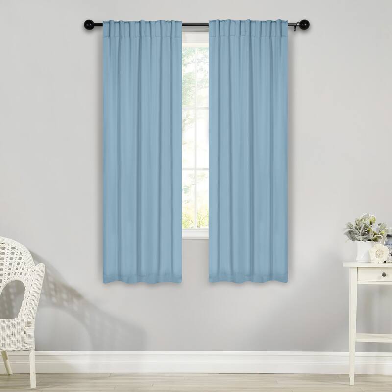 Superior Solid Machine Washable Room Darkening Curtains with Back Tabs, Set of 2