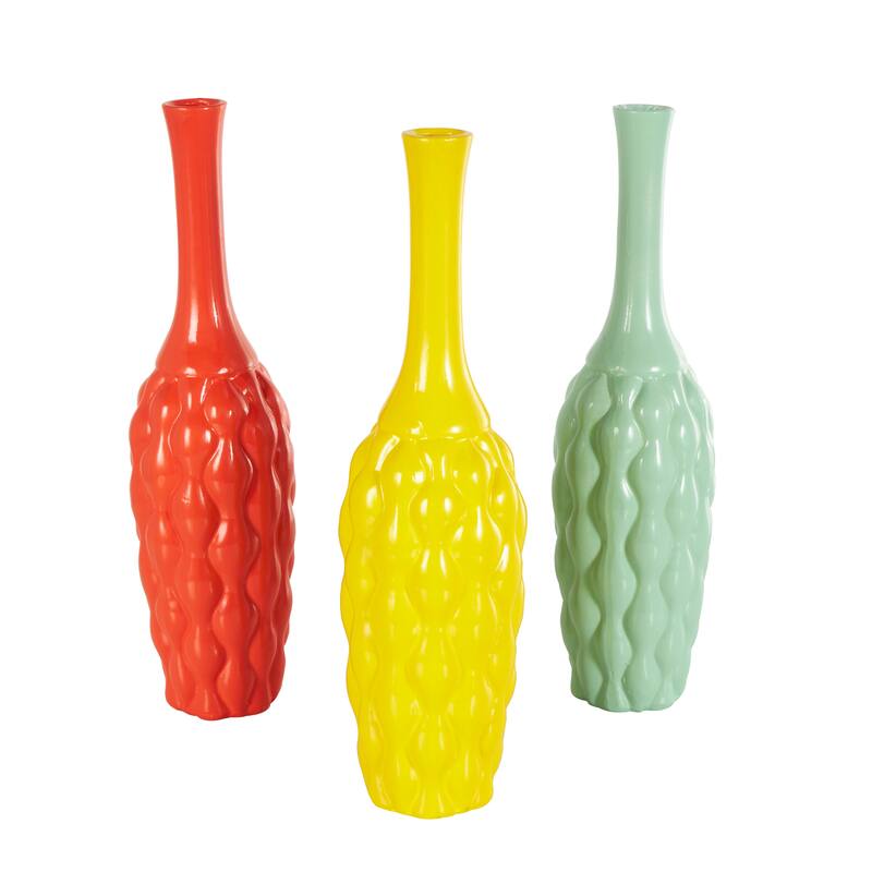 Ceramic Vase - Set of 3 Multi Colored - Roche River Decor - 5"W x 5"L x 18"H
