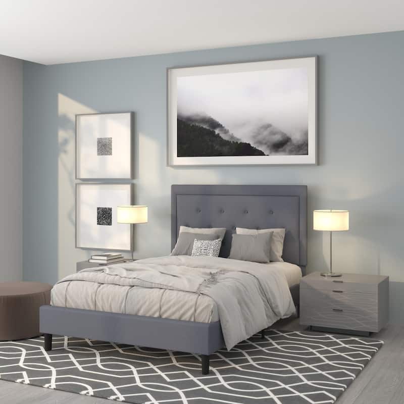 Panel Tufted Upholstered Platform Bed