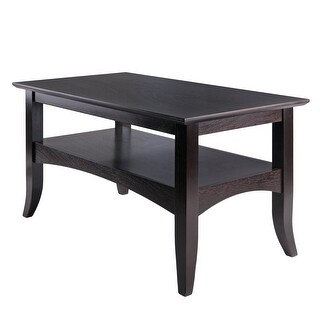 Coffee Finish Solid Wood Rectangle Coffee Table with Lower Shelf, 33 ...