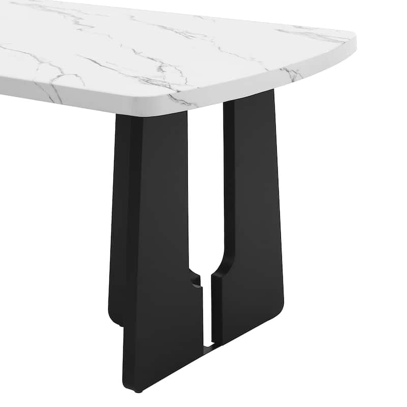 6-Piece Dining Table Set for 6, 63" Faux Marble Oval Table with 4 Dining Chairs & Bench, Modern Table and Chairs Set for 6