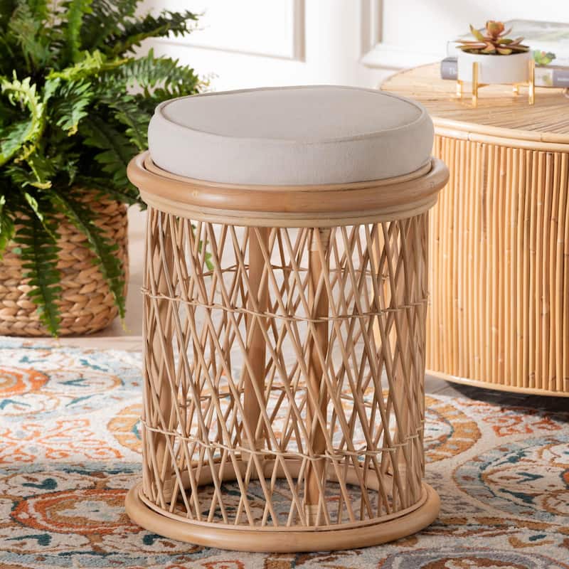 Junius Bohemian Natural Rattan Ottoman Footstool