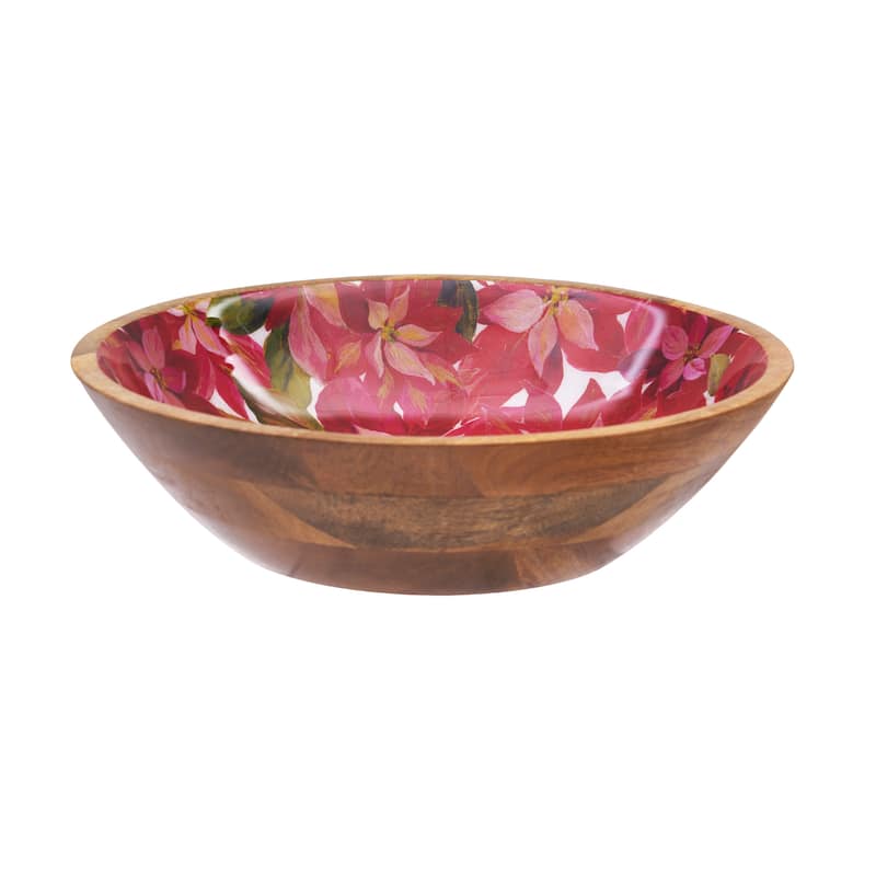 Poinsettia Moments Mango Wood Bowl