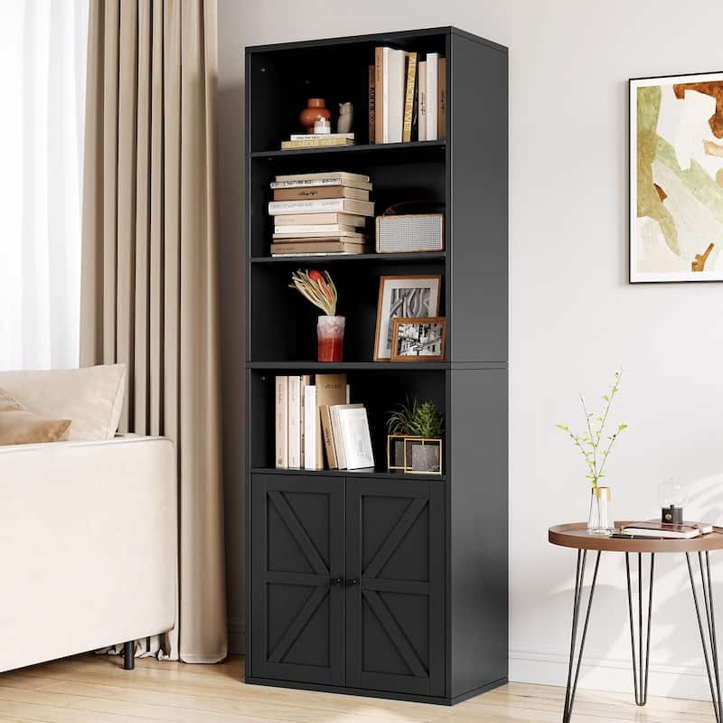 71.4" Tall Bookshelf, 4-Tier Bookcase, Book Shelf, Open Storage Shelf with Doors