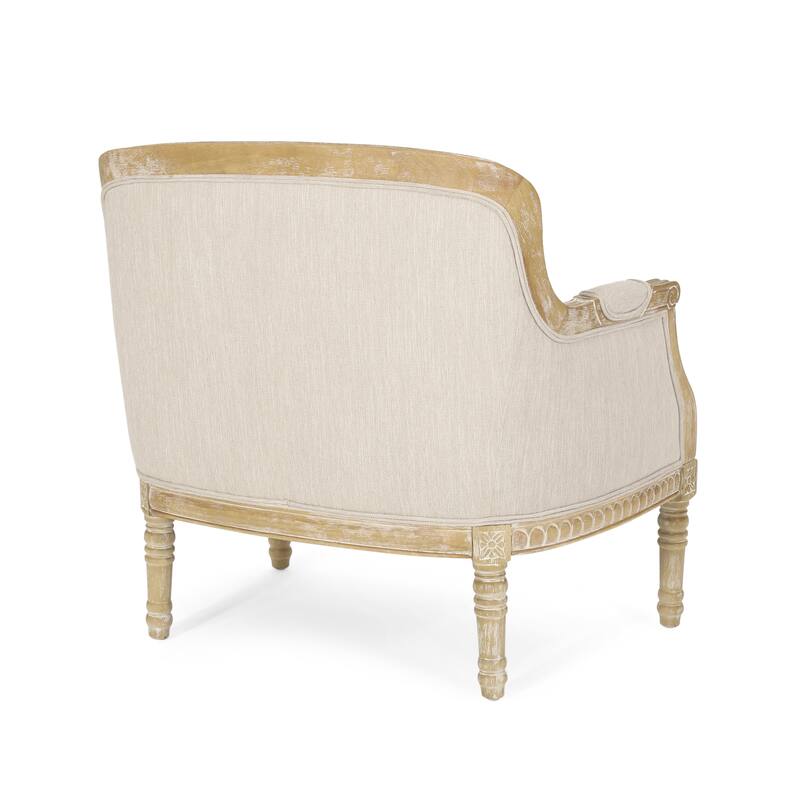 Roomfitters Upholstered Club Chair, Carved Wood Frame with Cushioned Seat, Classic Accent Armchair in Linen