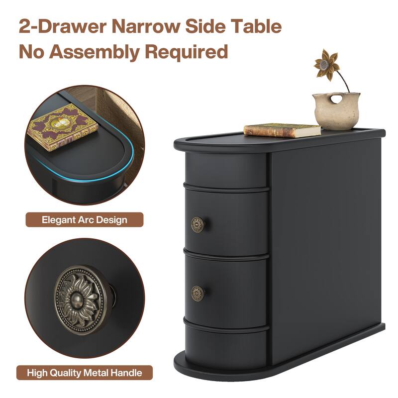 Wood End Table, Slim Sofa Side Table with Storage