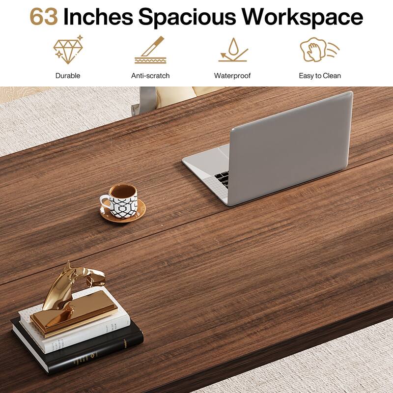 63" Large Office Computer Desk, Executive Desk with Solid Wood Legs