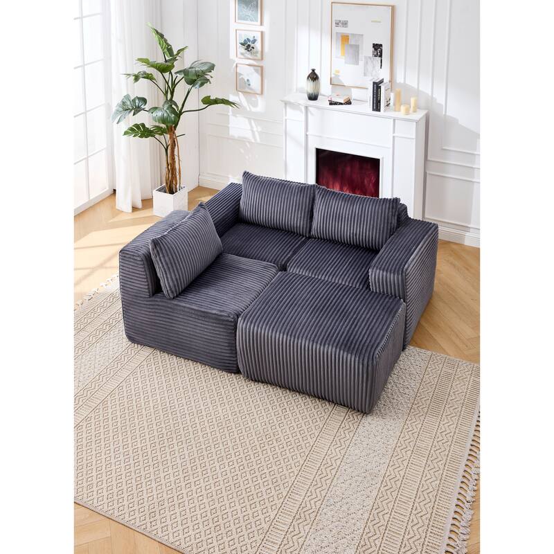 125" L-Shaped Fabric Sectional Sofa with Right Chaise & Deep Seats