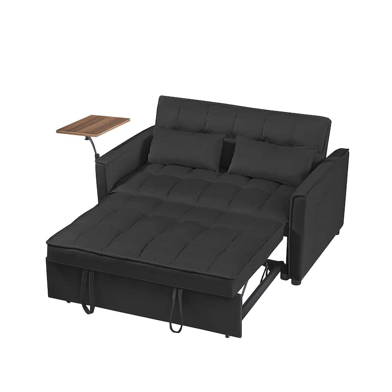 Velvet Loveseat Convertible Pull-out Sleeper Sofa Bed, Futon Sofa with 2 Pillows & phone Holder Pocket Recliner Sofa
