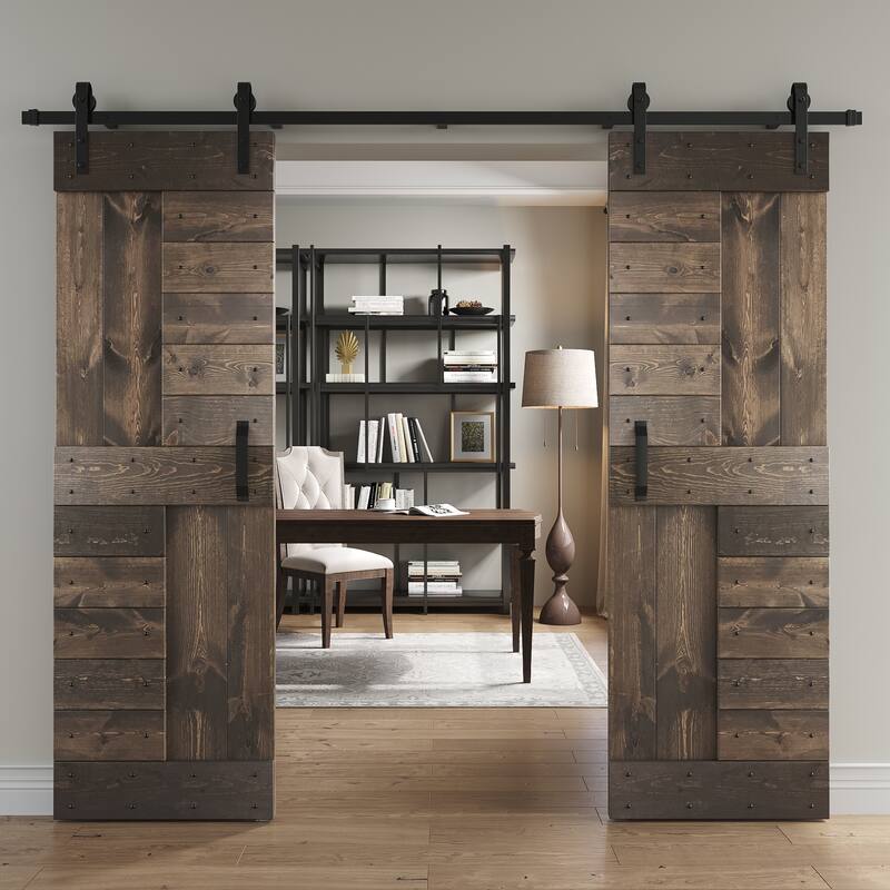 Coast Sequoia 48in/60in/72in/84in x 84in S Series Pine Wood Double Sliding Barn Door With Hardware Kit