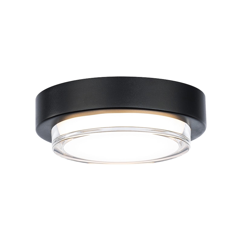 Kind 8in LED Round Indoor or Outdoor Flush Mount 3-CCT 2700K-3000K-3500K Set to 2700K - Black-3000K - 8