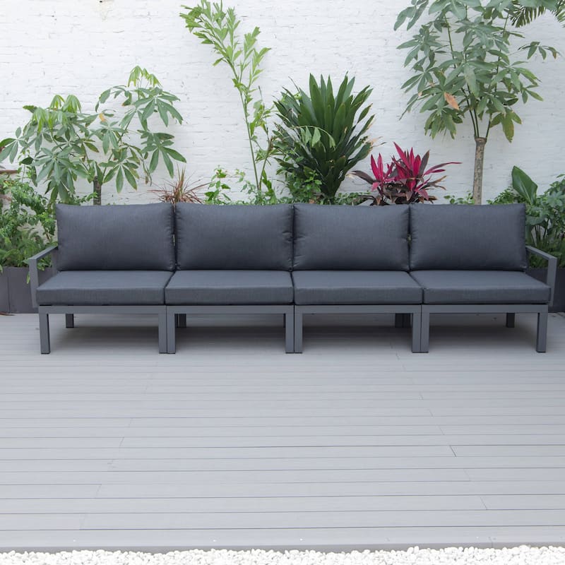 LeisureMod Hamilton 4-Piece Modern Patio Chair Polyester Upholstered Sofa for Indoor Outdoor Porch Garden Backyard Pool