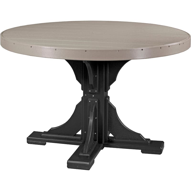 Poly Lumber Round Dining Table Set with Regular Chairs - Dining Height - Weatherwood & Black