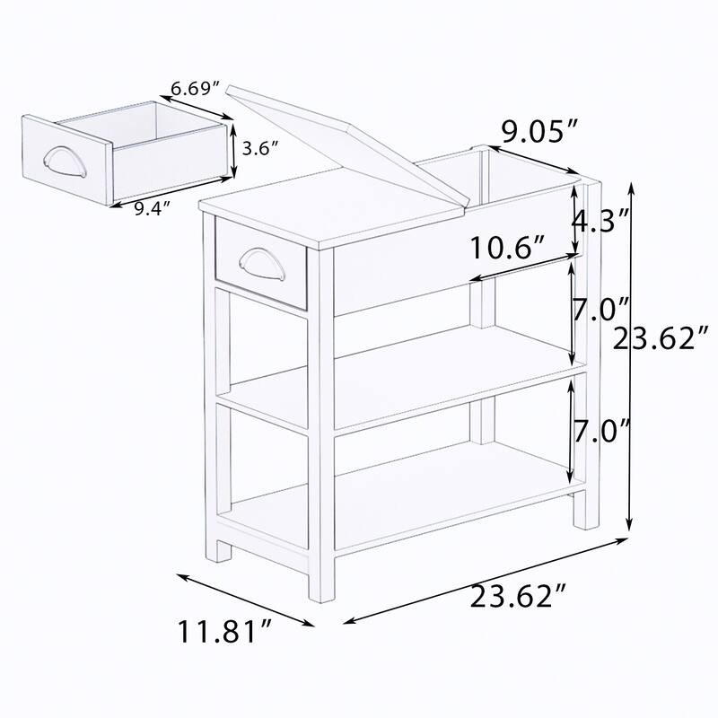 Narrow Side Table Sofa Table with Black Handle & Base Shelf Storage Cabinet Coffee Table Snack Table for Office, Bedroom