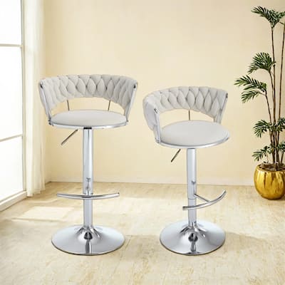 Set of 2 Bar Stools,with Chrome Footrest and Base Swivel Height Adjustable Mechanical Lifting Velvet Chrome Leg Simple Bar Stool