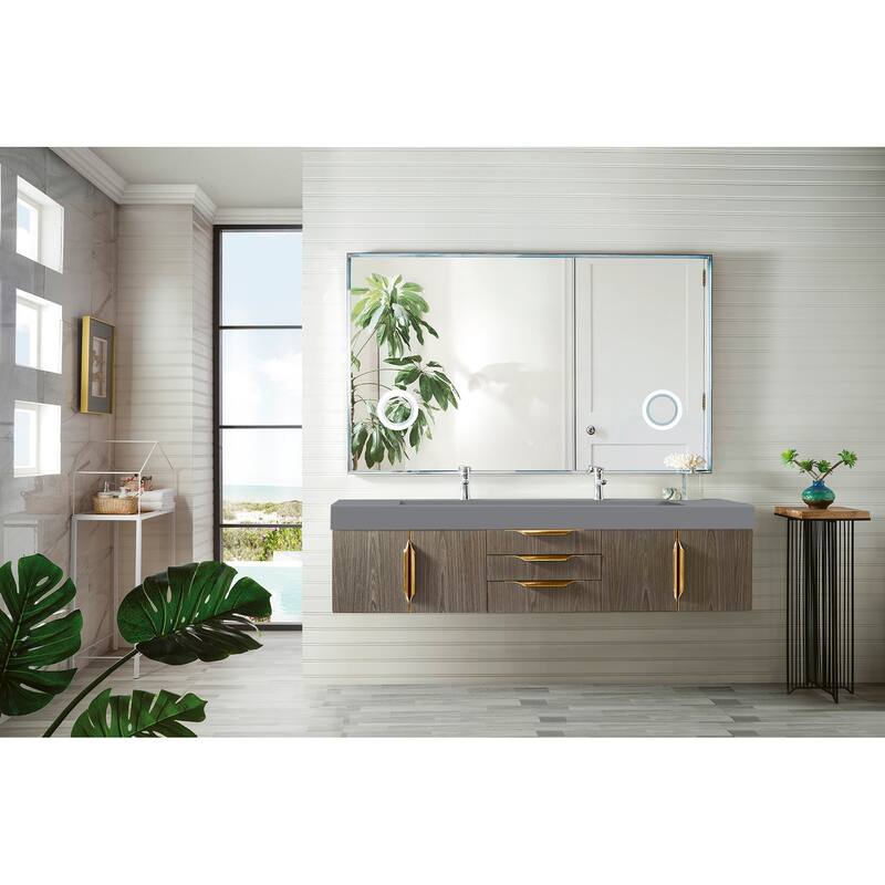 James Martin Vanities Mercer Island 72" Double Vanity, Ash Gray with Radiant Gold Hardware
