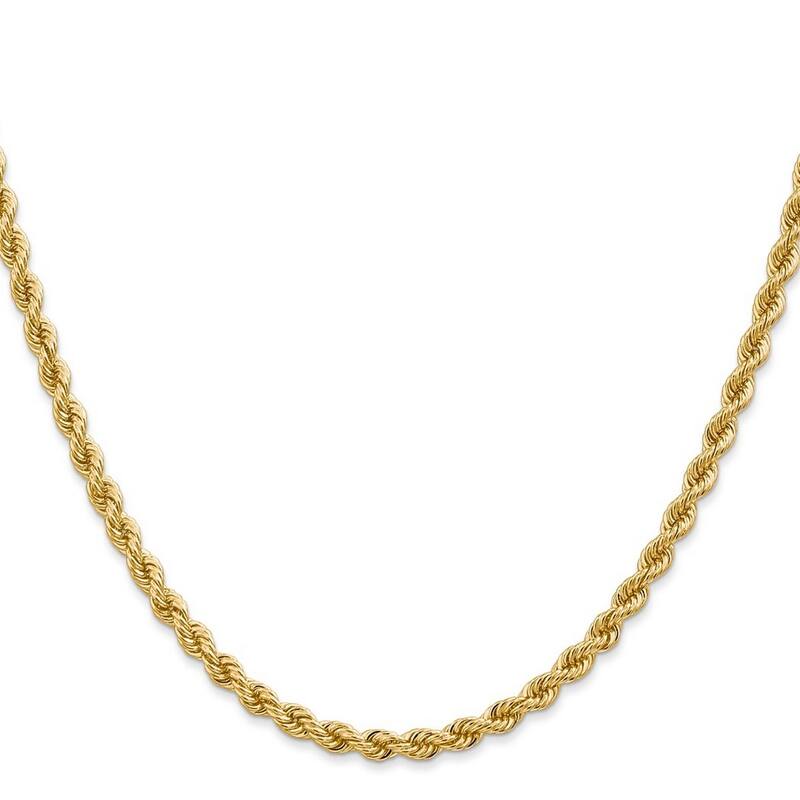 Curata 14k Yellow Gold Solid Lobster Claw Closure 3.65mm Handmade Regular Rope Chain Bracelet