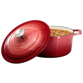 Enameled Cast Iron Casserole Dish with Lid 5 Quart Capacity in Red