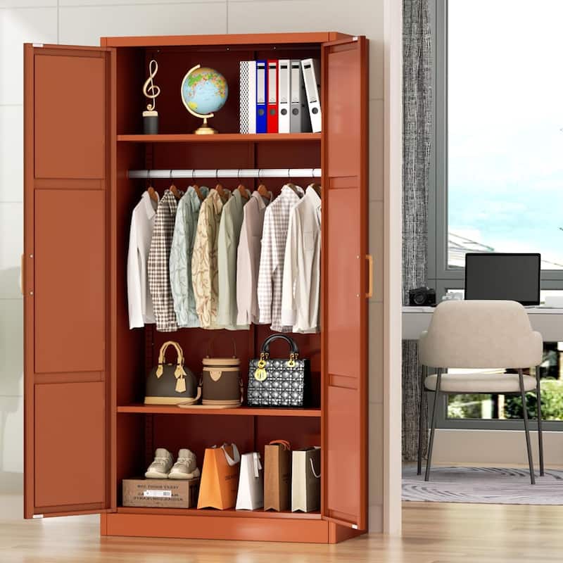 Modern Metal Lockable Wardrobe Armoire Storage Cabinet