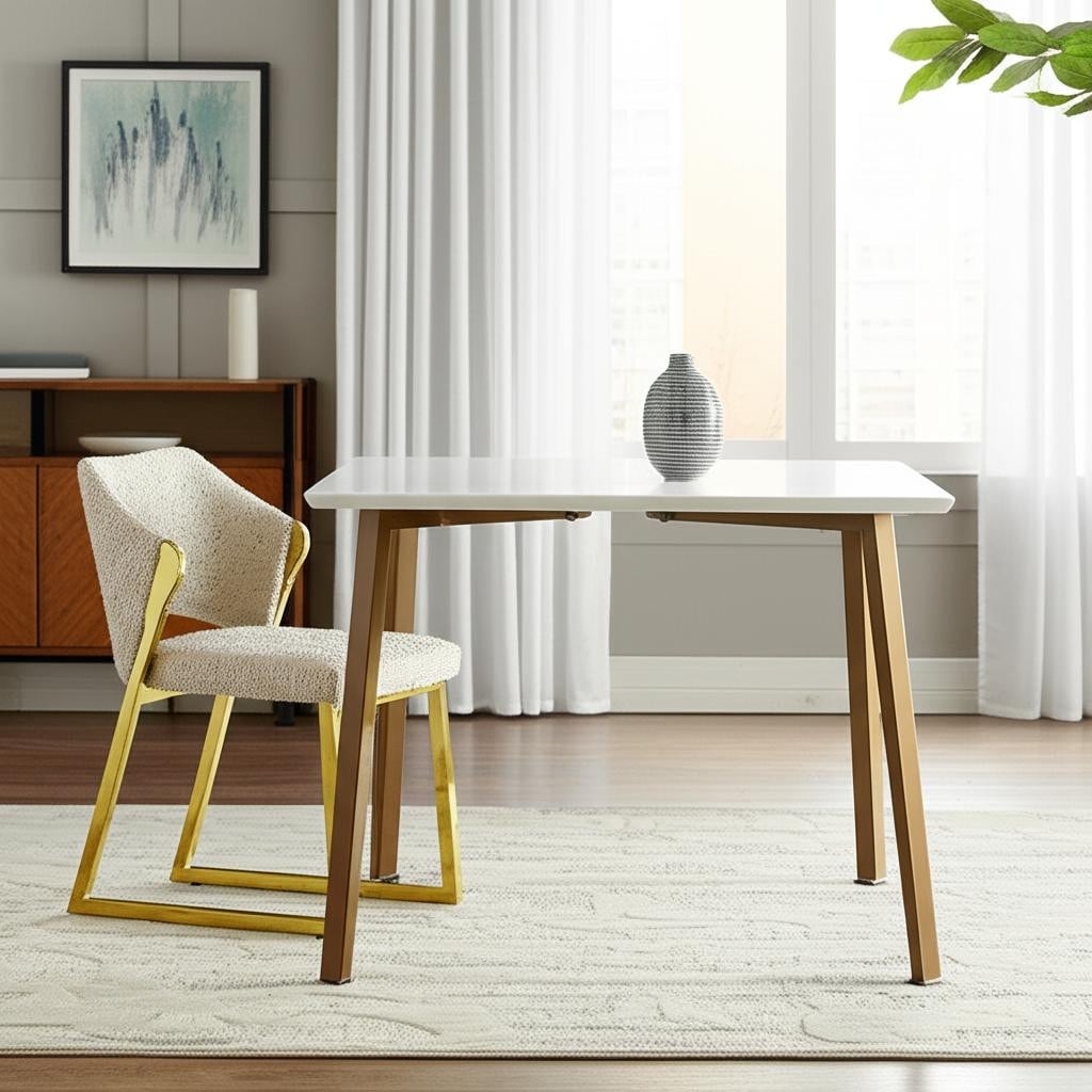 HomeRoots Beige and Gold Upholstered Boucle Wing Back Dining Side Chair - 20.00 in. x 32.00 in. x 24.00 in.