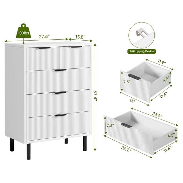 dimension image slide 5 of 8, 3/5/6 Drawer Fluted Dresser for Bedroom, Modern Wide Chest of Drawers with Metal Legs
