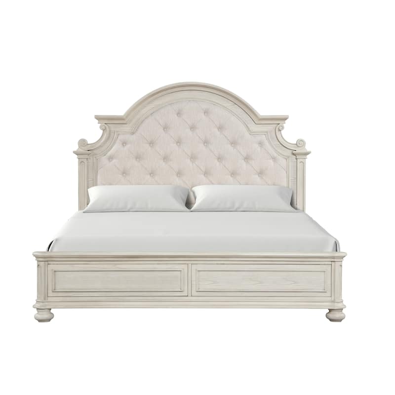Roundhill Furniture Nelson French Traditional Tufted Upholstery Bed, Antique White