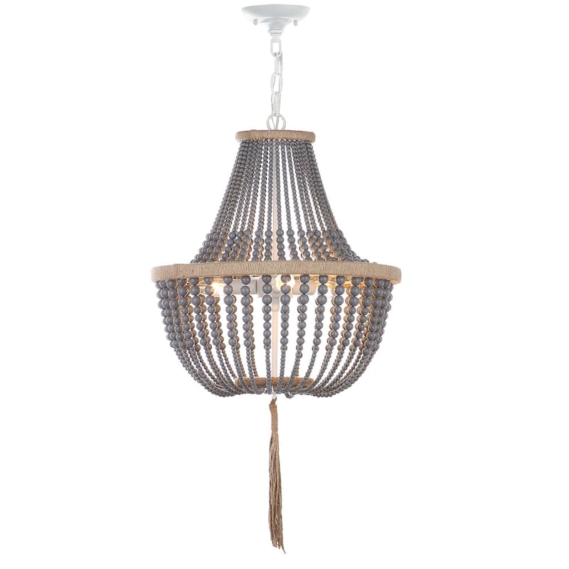 SAFAVIEH Lighting Kaori 3-Light Cream Adjustable Beaded Pendant Lamp