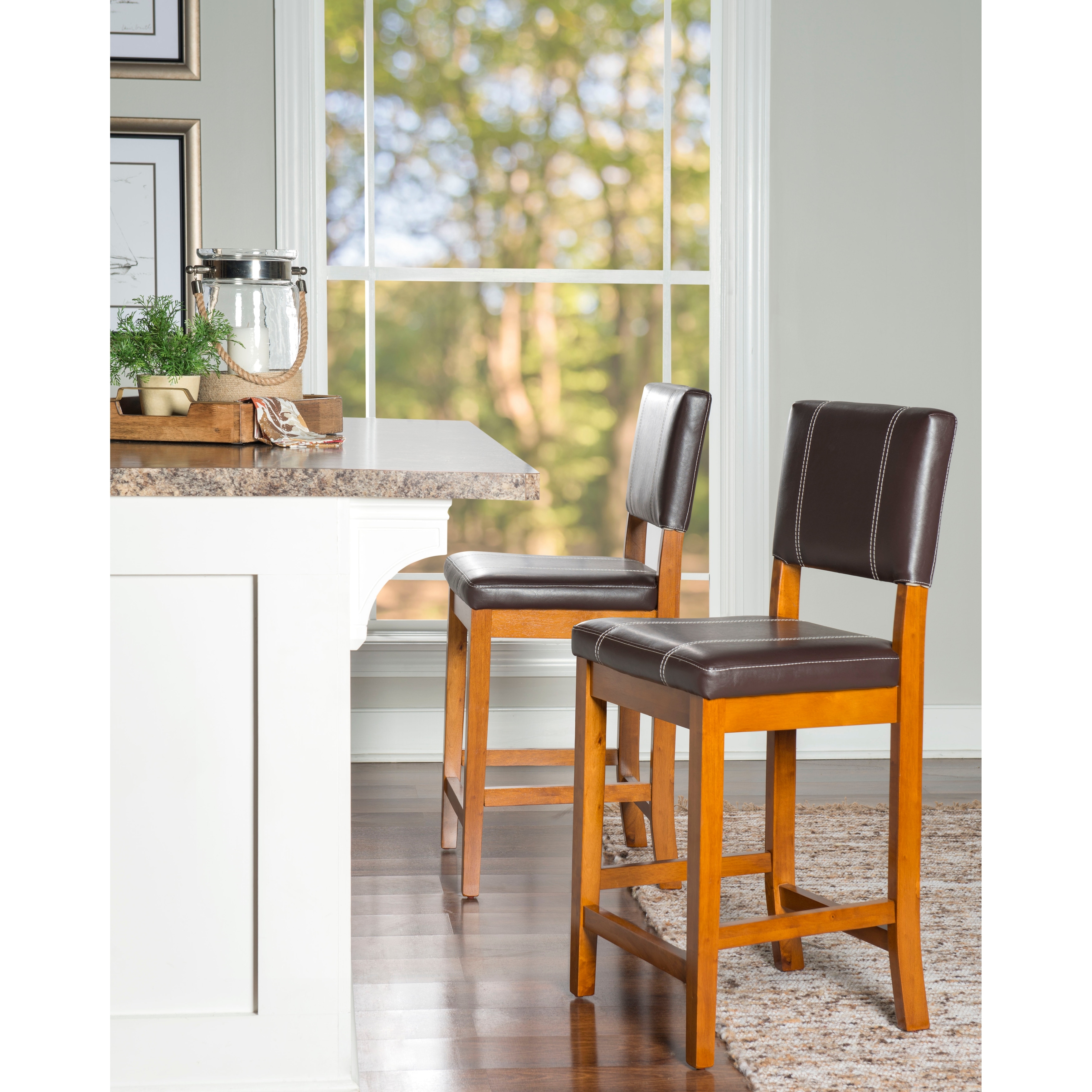 Linon Clover Dark Brown Faux Leather Counter Stool