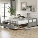 preview thumbnail 1 of 9, Wooden Daybed with Extendable Trundle and Two Storage Drawers, Twin to King Size Convertible Sofa Bed Gray